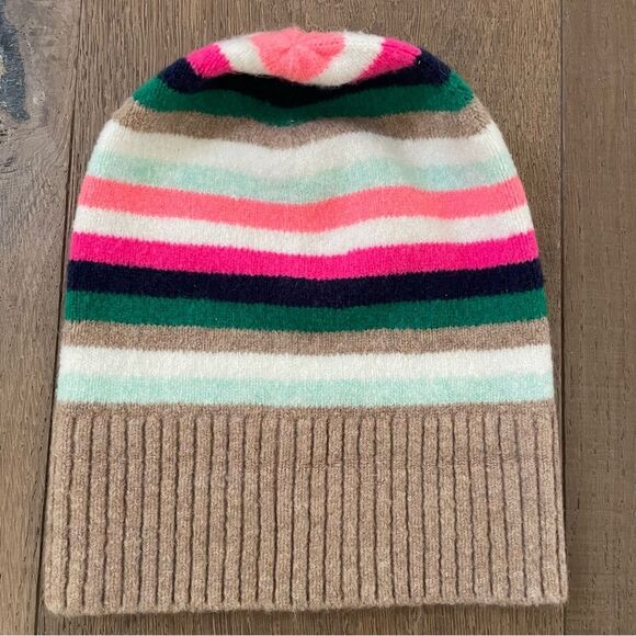 J. Crew Factory Striped Ribbed Cuffed Wool Blend Lightweight Beanie Hat - Picture 2 of 6